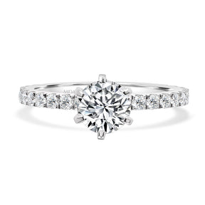 Round Brilliant Cut with Six Claw Setting and Pavé Diamond Band Engagement Ring