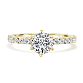 Round Brilliant Cut with Six Claw Setting and Pavé Diamond Band Engagement Ring