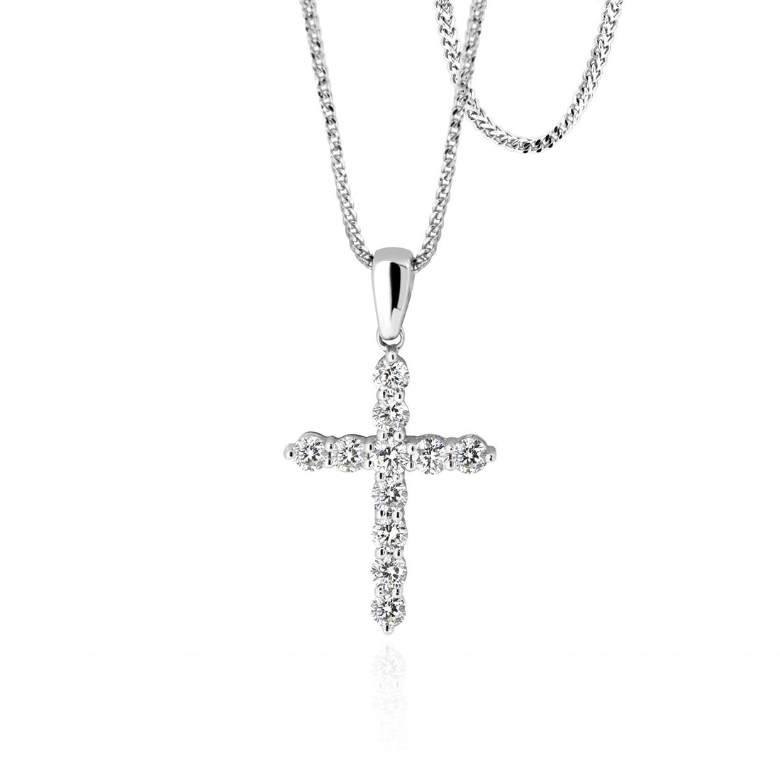 Short Minimalist White Gold Cross with Diamonds