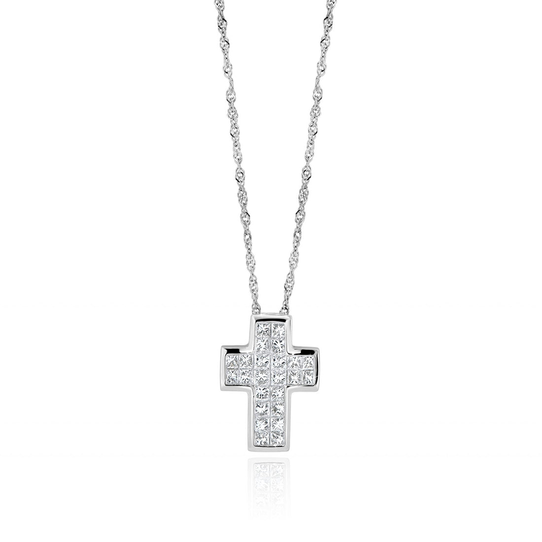 Solid White Gold Princess Cut Diamond Cross