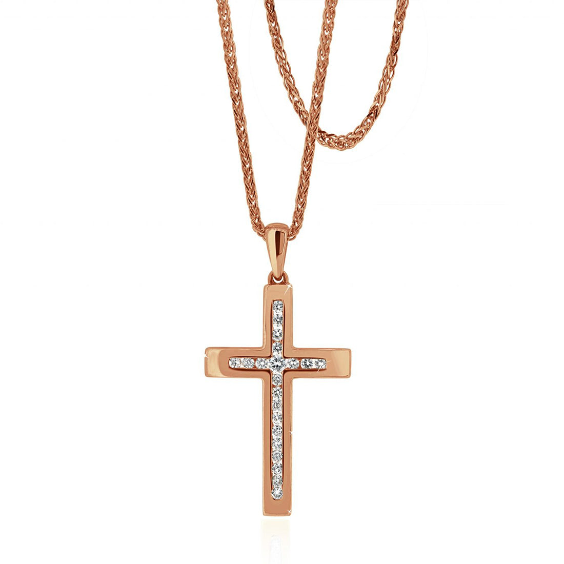 Solid Yellow Gold and White Diamond Cross Pendant