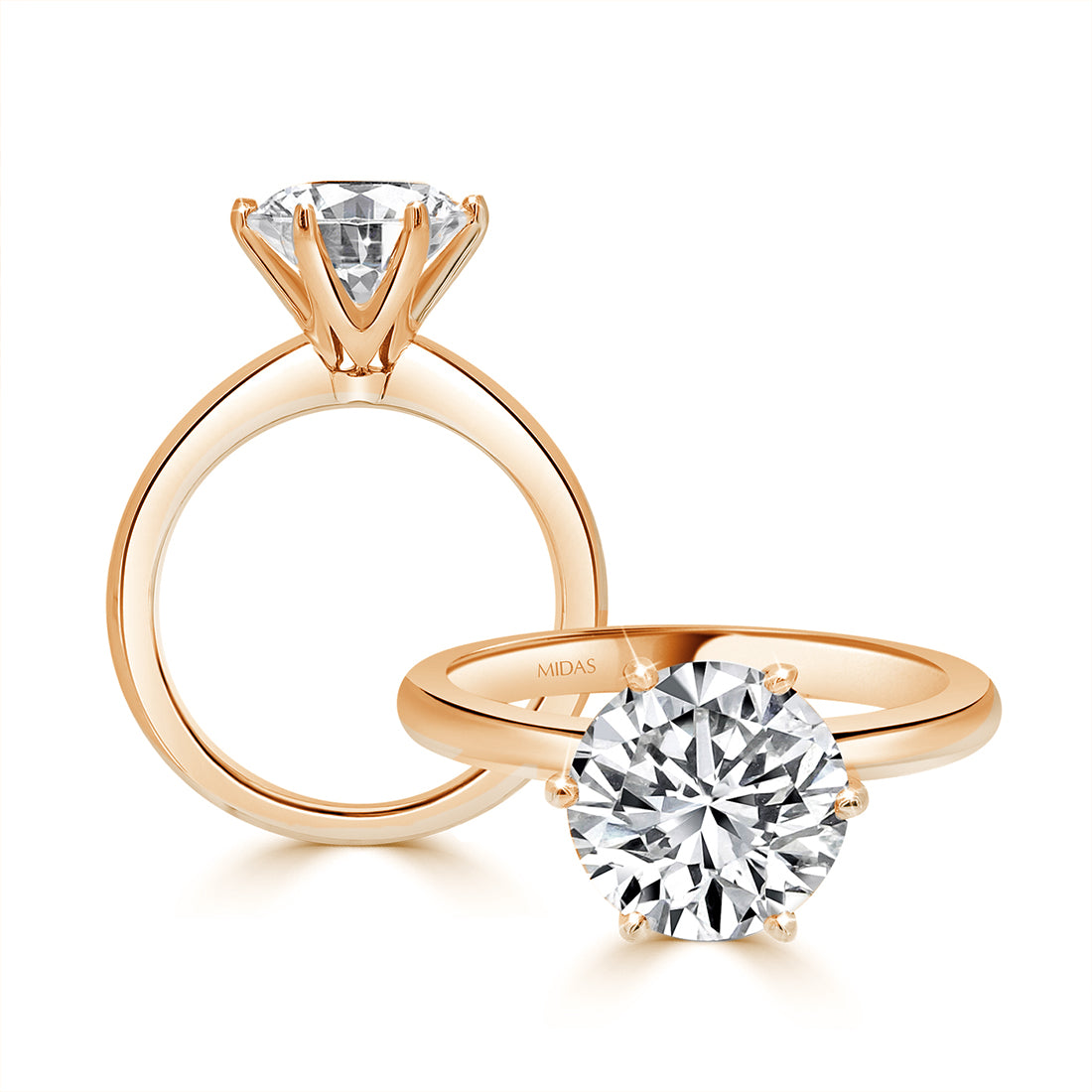 Round Brilliant Cut Solitaire with Six Claw Setting Diamond Engagement Ring  18Kt Rose Gold 2ct