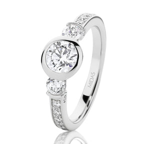 Round Brilliant Bezel Trilogy Diamond Engagement Ring