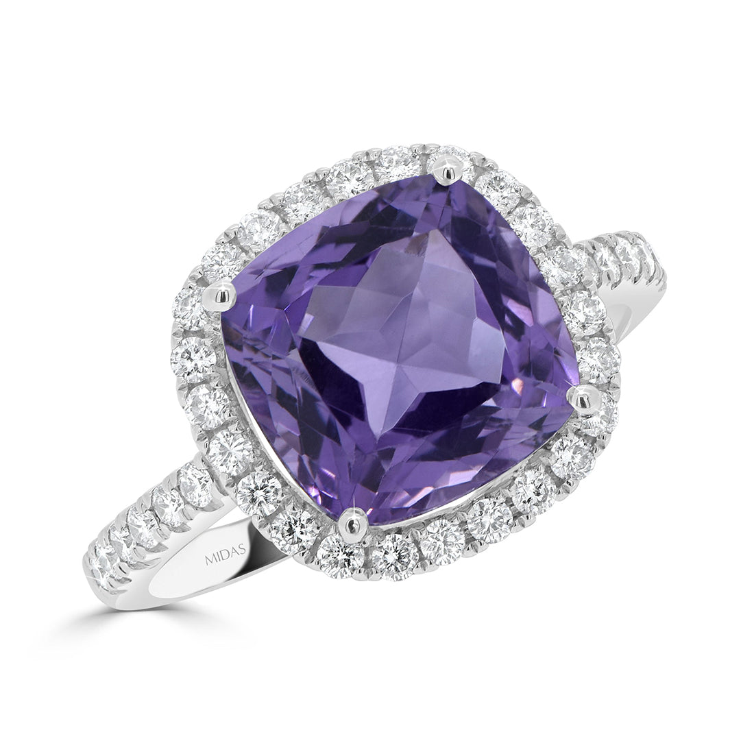 Cushion Cut Amethyst and Diamond Halo Ring