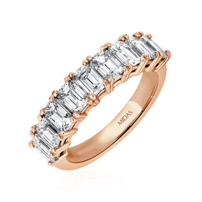 Emerald Cut Diamond Prong Set Eternity Wedding Band