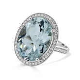 Oval Aquamarine and Diamond Halo Ring