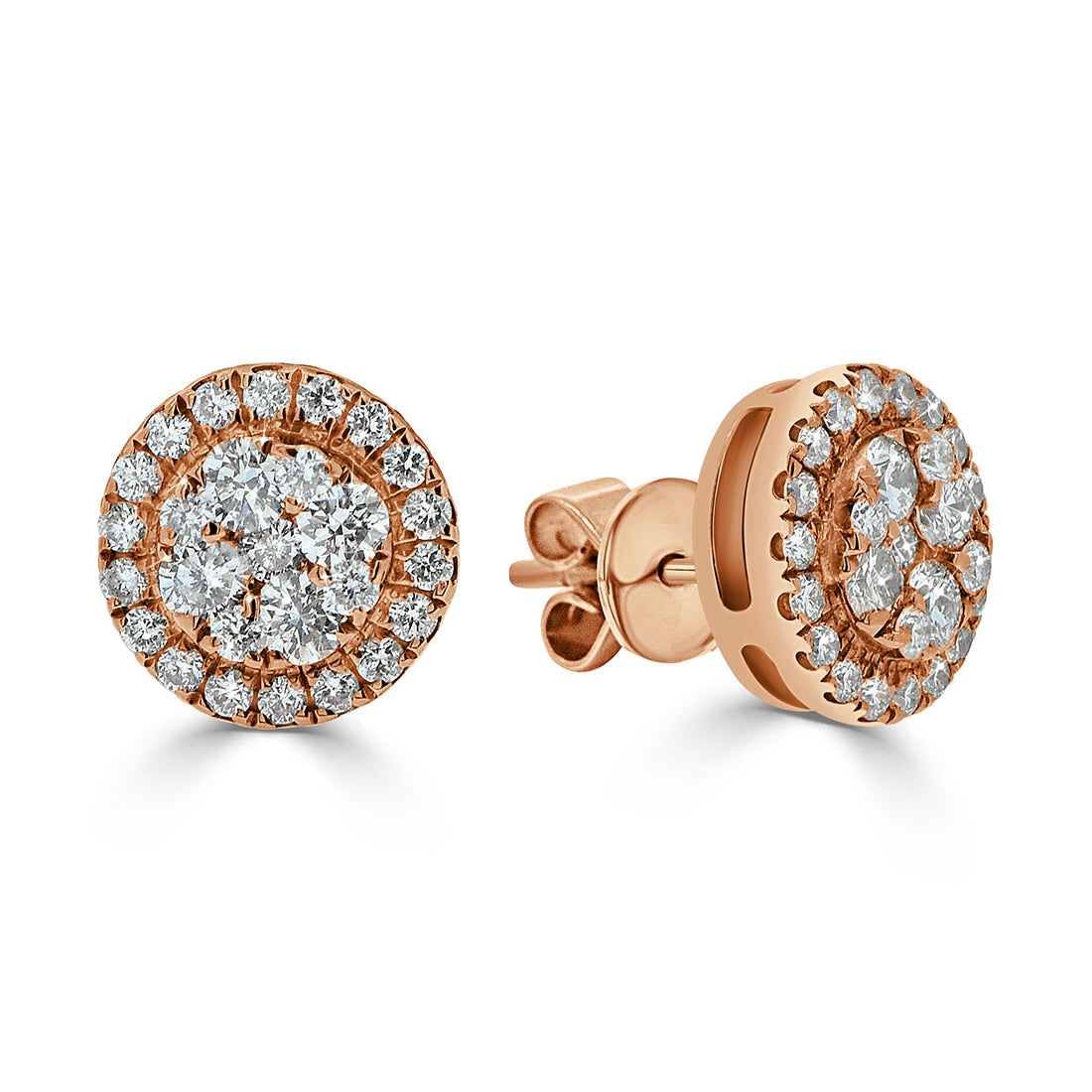 Timeless Round Brilliant Diamond Cluster Halo Stud Earrings