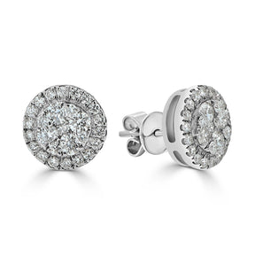 Timeless Round Brilliant Diamond Cluster Halo Stud Earrings