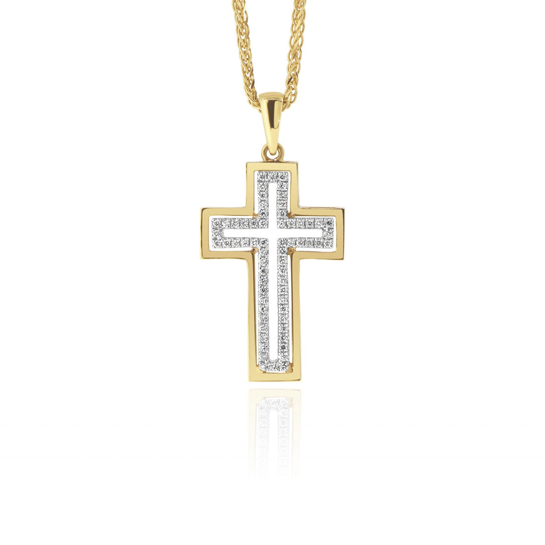 Yellow Gold Cross with Round Brilliant Diamonds