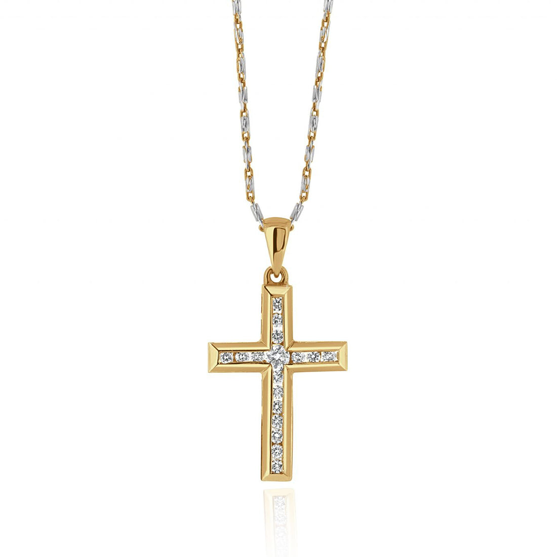 Yellow Gold Diamond Cross with Large Diamond in the Centre