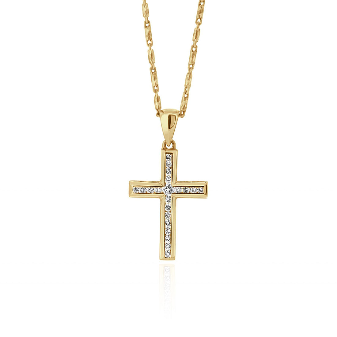 Yellow Gold Diamond Cross with Large Diamond in the Centre