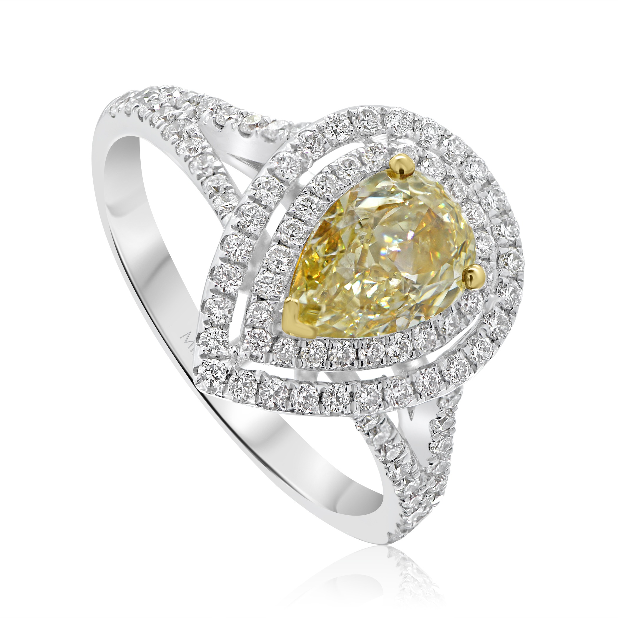 Fancy Yellow Pear Diamond with Double Halo - Midas Jewellery